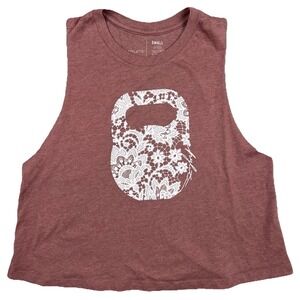 Hylete Womens Small‎ Cropped Tank Top Blush Pink White Lace Kettlebell Graphic T